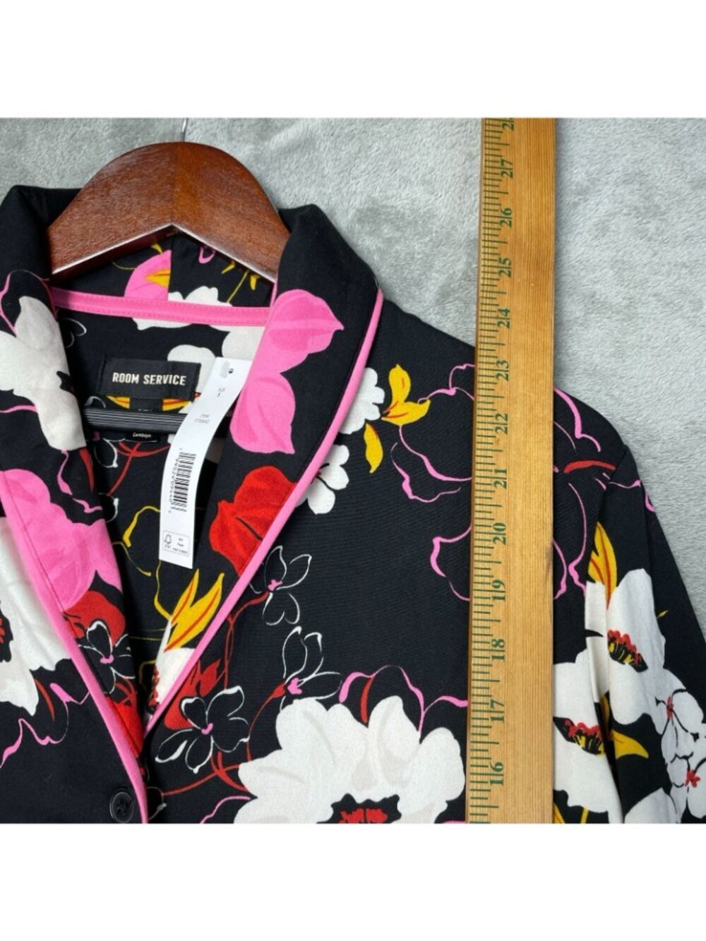 NWT Room Service Women's S Black Floral Print Long Sleeve Button-Down F1277 - Picture 9 of 12